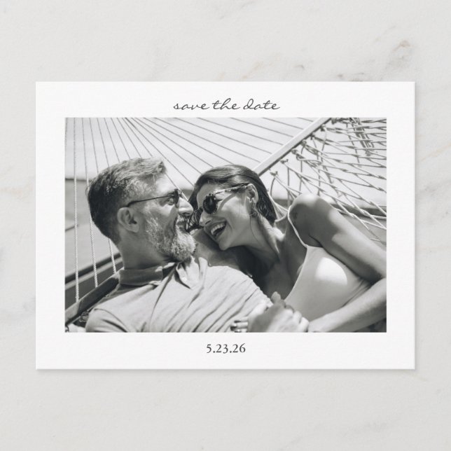 Minimalist Script Lettering Photo Save The Date Announcement Postcard (Front)