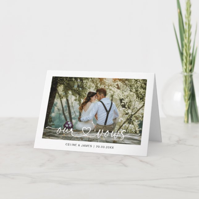 Minimalist Script Love Heart Our Vows Card (Front)