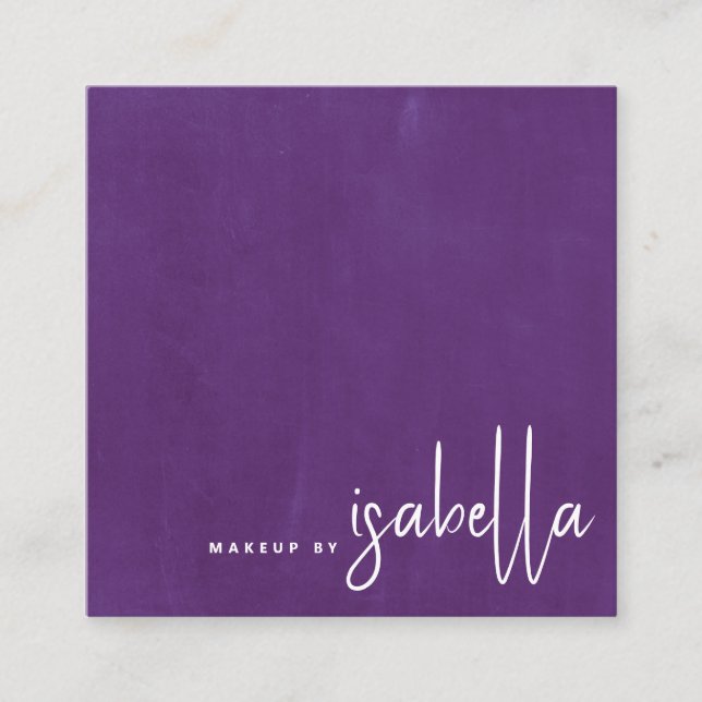 Minimalist Script Makeup Artist Modern Violet Square Business Card (Front)