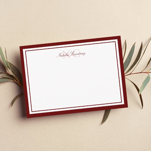 Minimalist Script Maroon Two Border Monogram Card (Creator Uploaded)