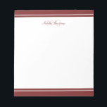 Minimalist Script Maroon Two Border Monogram Notepad<br><div class="desc">Write down your message or notes on this minimalist elegant-looking maroon notepad featuring a serif font monogram and a script lettering of your name with thick and thin borders. Personalise it with your initials.</div>
