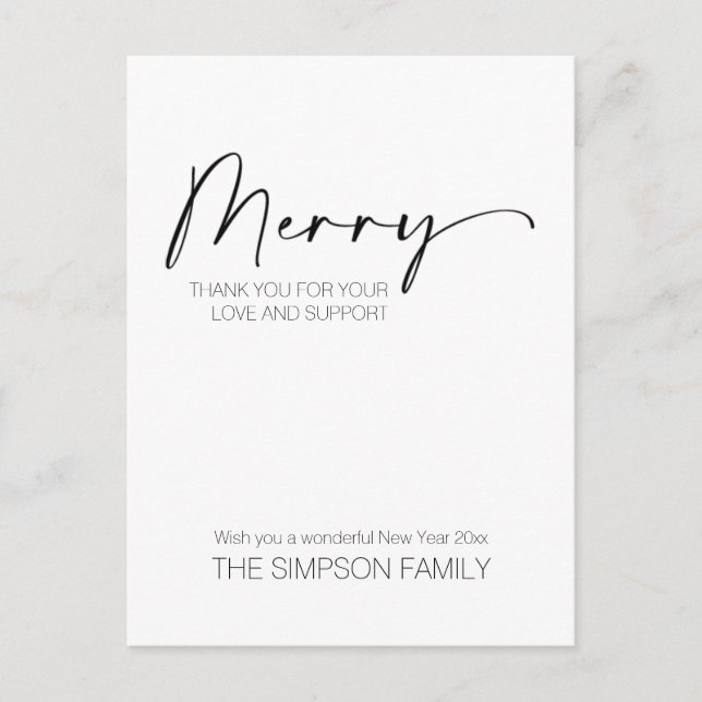 Minimalist Script Merry Christmas Holiday Postcard (Front)