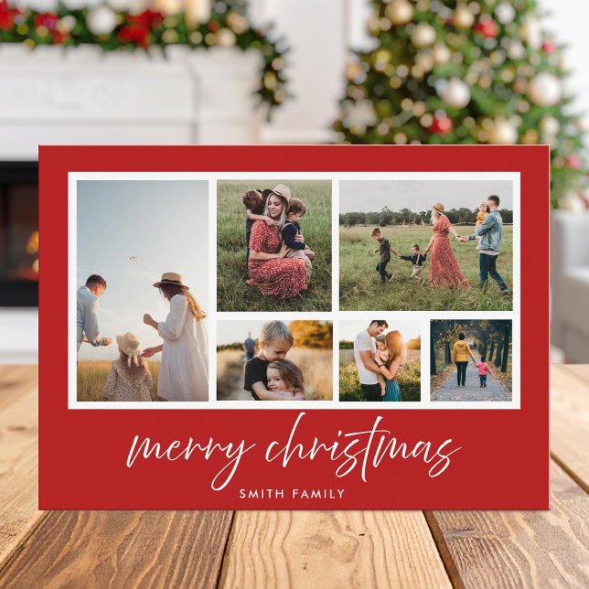 Minimalist Script Merry Christmas Photo Collage Holiday Card (Creator Uploaded)
