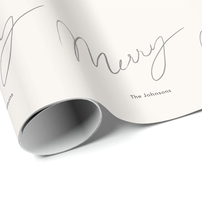 Minimalist Script Merry Cream White Holiday Wrapping Paper (Roll Corner)