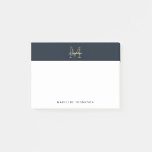 Minimalist Script Metallic Navy Blue Gold Monogram Post-it Notes