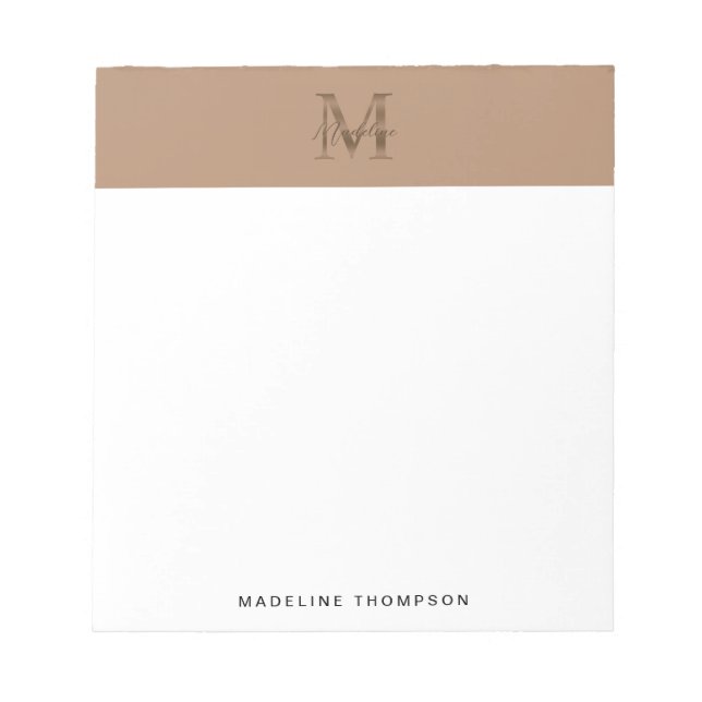 Minimalist Script Metallic Taupe Gold Monogram Notepad (Front)