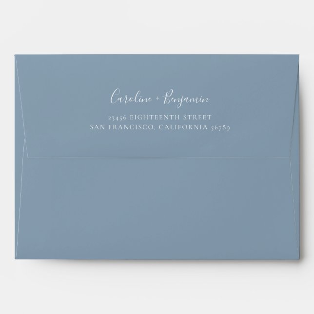 Minimalist Script Modern Boho Dusty Blue Wedding Envelope (Back (Top Flap))