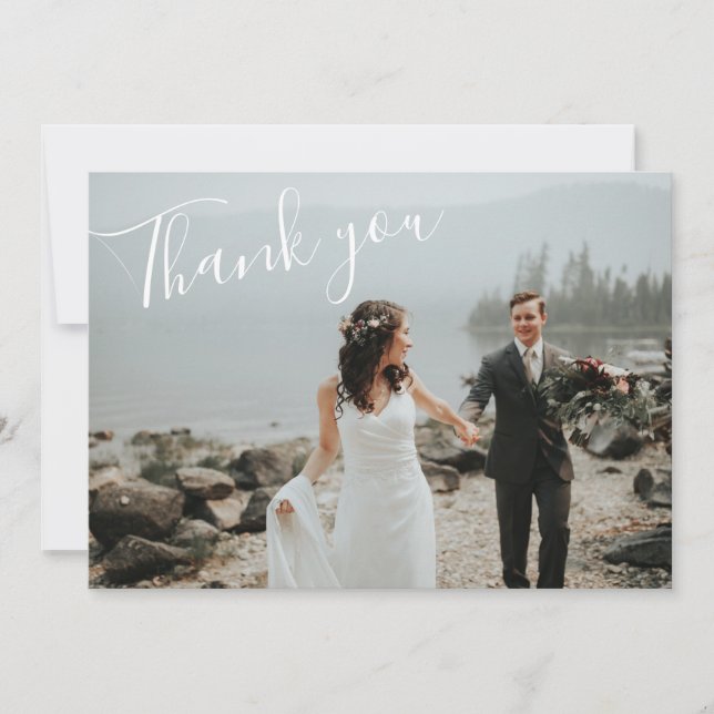 Minimalist Script | Modern Chic Script Calligraphy Thank You Card (Front)