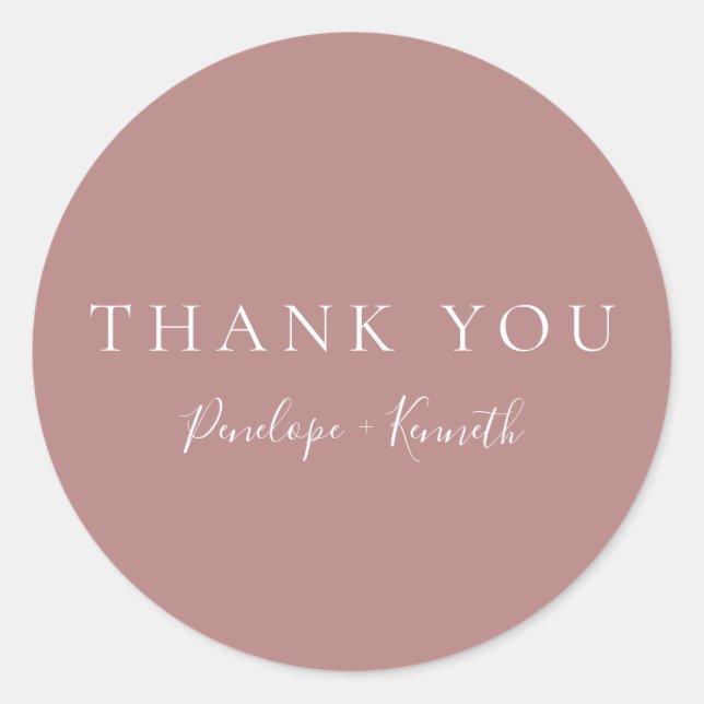 Minimalist Script Modern Custom Wedding Dusty Rose Classic Round Sticker (Front)