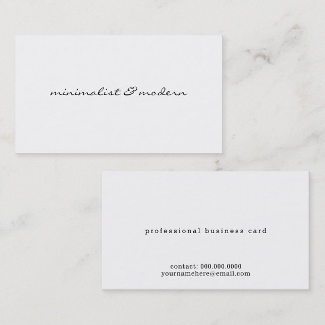 minimalist script modern professional white business card (Front/Back)