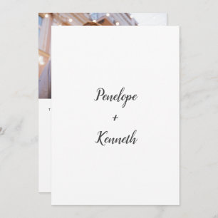 Minimalist Script Modern Wedding Black White Photo Invitation