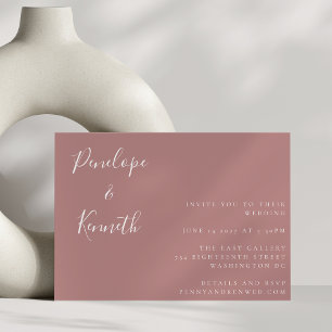 Minimalist Script Modern Wedding Boho Dusty Rose Invitation