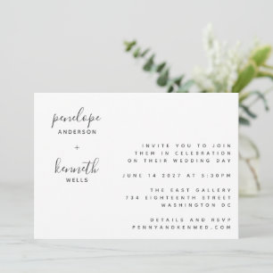 Minimalist Script Modern Wedding Chic White Invitation