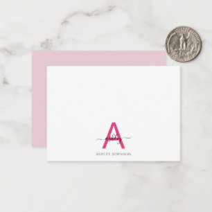Minimalist Script Monogram Name Hot Pink Card