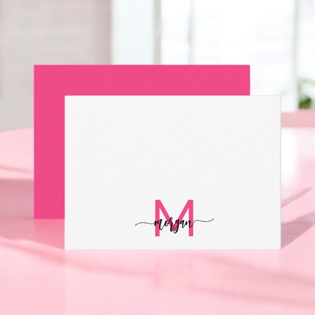 Minimalist Script Monogram Name Hot Pink Card (Creator Uploaded)