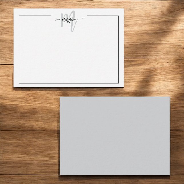 Minimalist Script Monogram One Border Grey Card (Creator Uploaded)