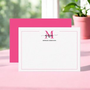 Minimalist Script Monogram One Border Hot Pink Card