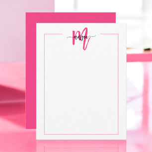 Minimalist Script Monogram One Border Hot Pink Card