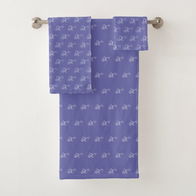 Minimalist Script Monogram Periwinkle Blue Bath Towel Set (Insitu)