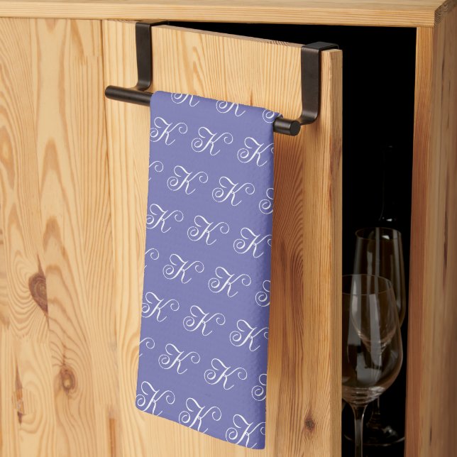 Minimalist Script Monogram Periwinkle Blue Tea Towel (Thirds Fold)