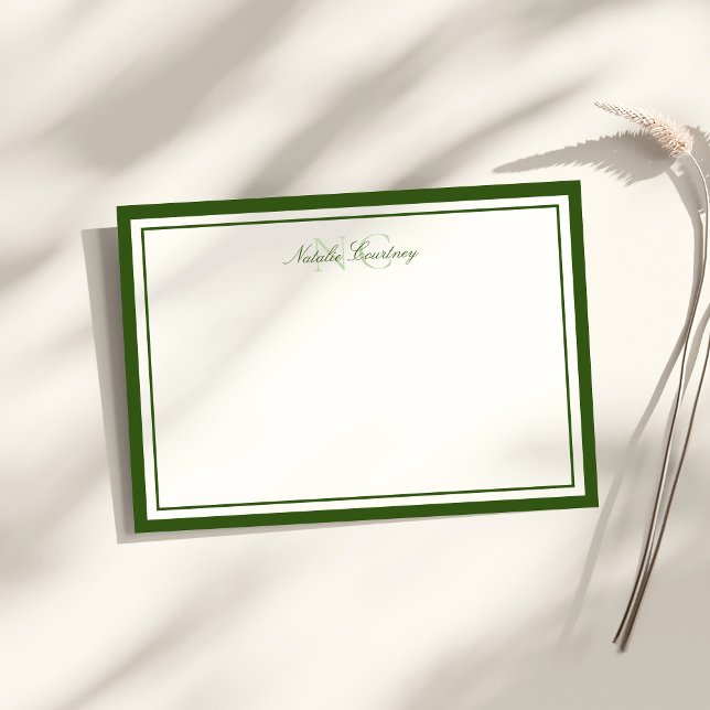 Minimalist Script Moss Green Two Border Monogram Card (Creator Uploaded)