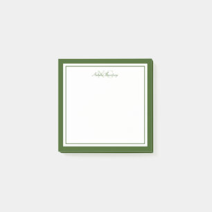 Minimalist Script Moss Green Two Border Monogram Post-it Notes