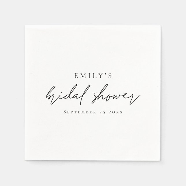 Minimalist Script Name Date Bridal Shower Napkin (Front)