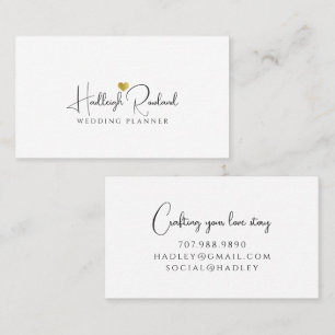Minimalist Script Name Heart Wedding Planner Business Card