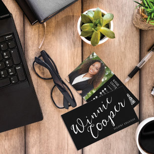 Minimalist Script Name Photo Business Card with QR