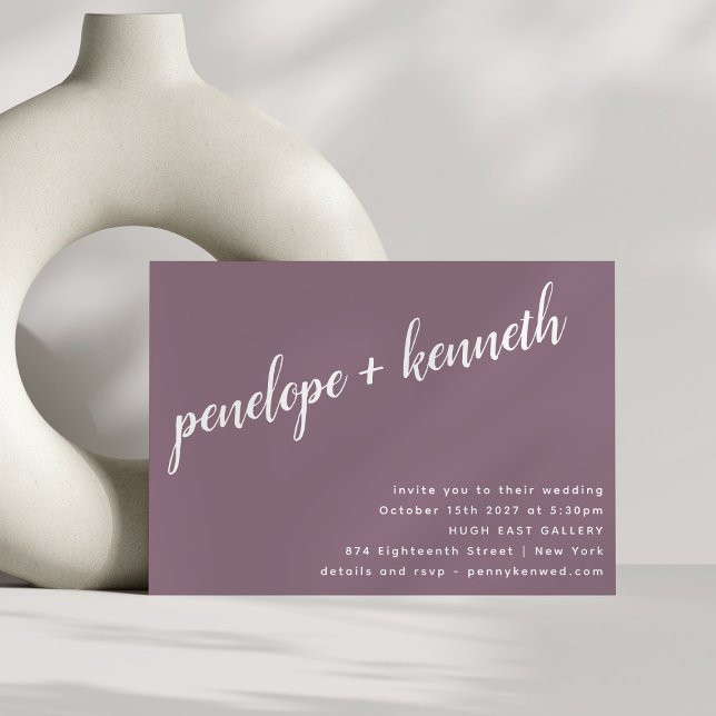 Minimalist Script Names Modern Purple Plum Wedding Invitation (Creator Uploaded)