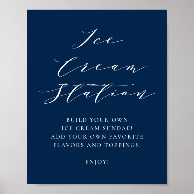 Minimalist Script Navy Blue Wedding Ice Cream Bar Poster (Front)