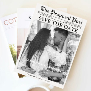 Minimalist script newspaper wedding save the date invitation