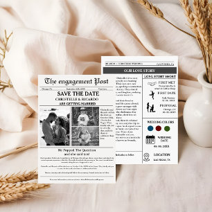 Minimalist script newspaper wedding save the date invitation