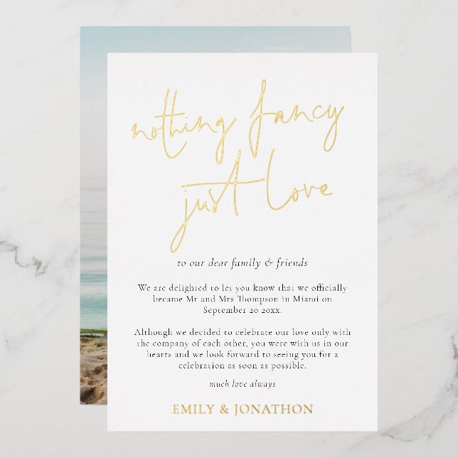Minimalist Script Nothing Fancy Elopement Real (Front/Back)