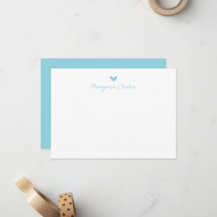 Minimalist Script Ocean Blue Heart Personalised Card