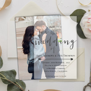 Minimalist Script Overlay Elegant Vellum Wedding Invitations