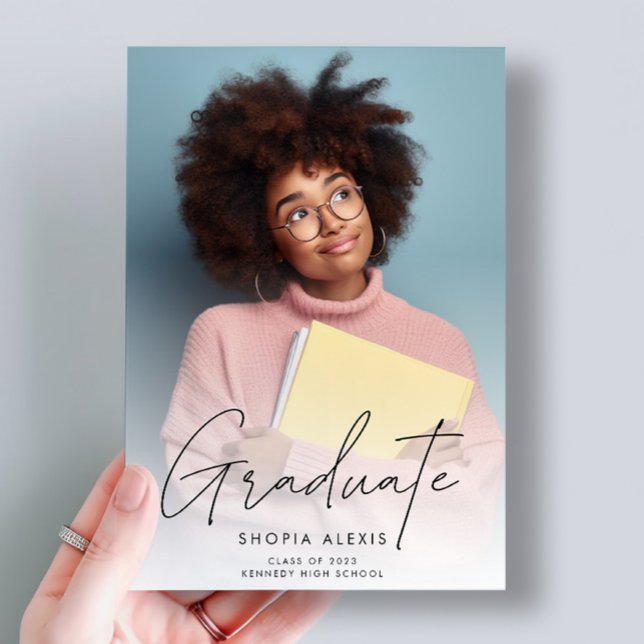 Minimalist Script Overlay Two Photo Graduation Announcement (Creator Uploaded)