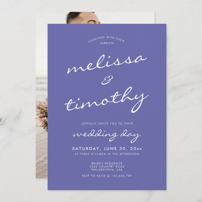 Minimalist Script Periwinkle Blue Wedding Invitation (Front/Back)