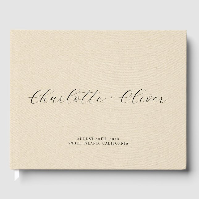 Minimalist Script Personalised Cream Wedding Guest Book (Front)