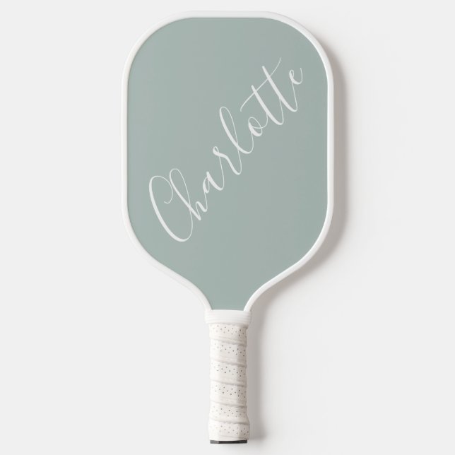 Minimalist Script Personalised Name Dusty Blue Pickleball Paddle (Front)