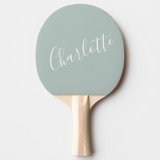 Minimalist Script Personalised Name Dusty Blue  Ping Pong Paddle (Front)