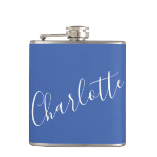 Minimalist Script Personalised Name French Blue Hip Flask