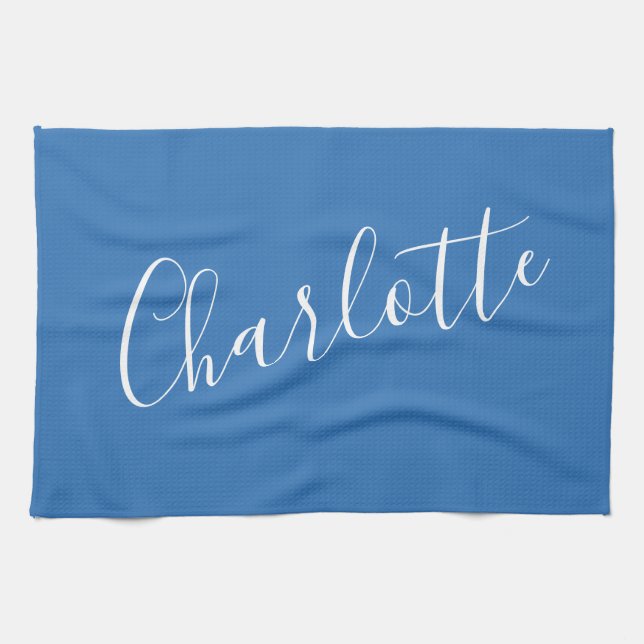Minimalist Script Personalised Name | French Blue  Tea Towel (Horizontal)