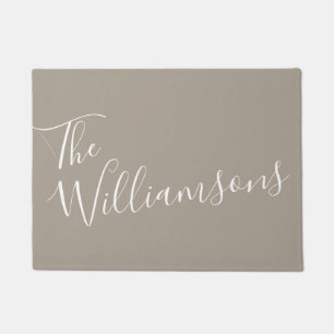 Minimalist Script Personalised Name Taupe Brown   Doormat
