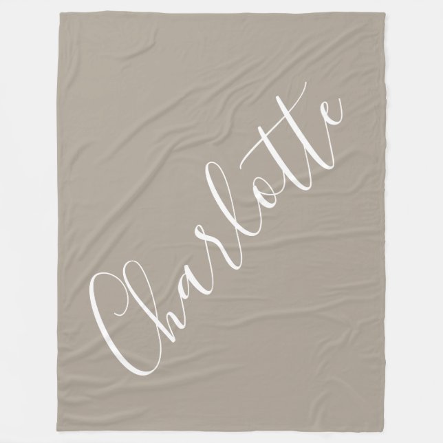 Minimalist Script Personalised Name Taupe Brown   Fleece Blanket (Front)