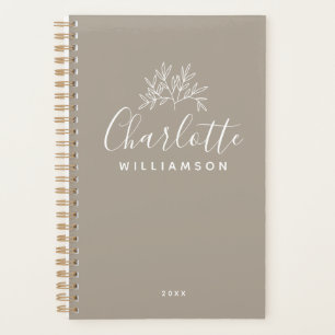 Minimalist Script Personalised Name Taupe Brown Planner