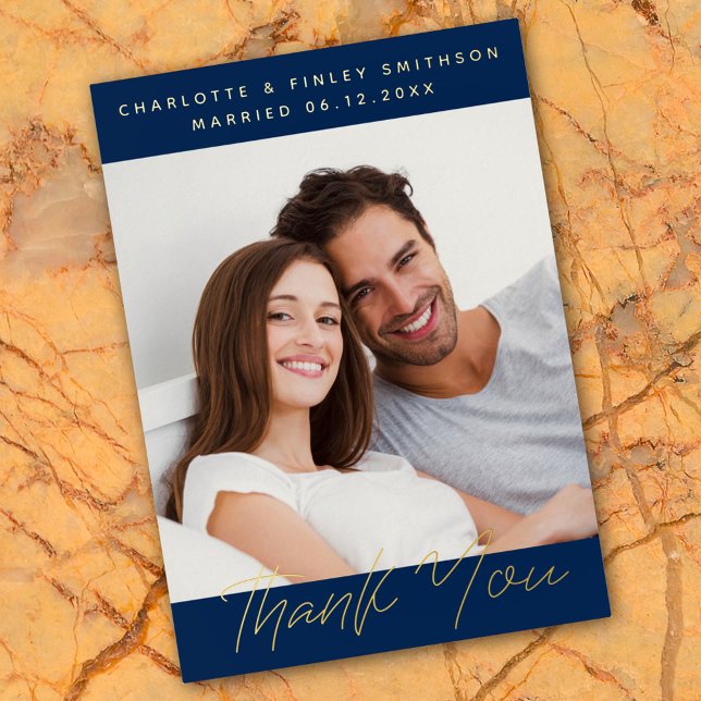   Minimalist Script Personalised Wedding Thank You Foil Holiday Card (Creator Uploaded)