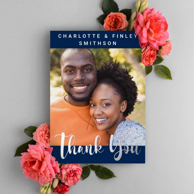   Minimalist Script Personalised Wedding Thank You Foil Holiday Card (Creator Uploaded)