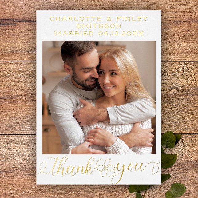   Minimalist Script Personalised Wedding Thank You Foil Holiday Card (Creator Uploaded)