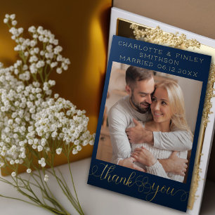   Minimalist Script Personalised Wedding Thank You Foil Holiday Postcard